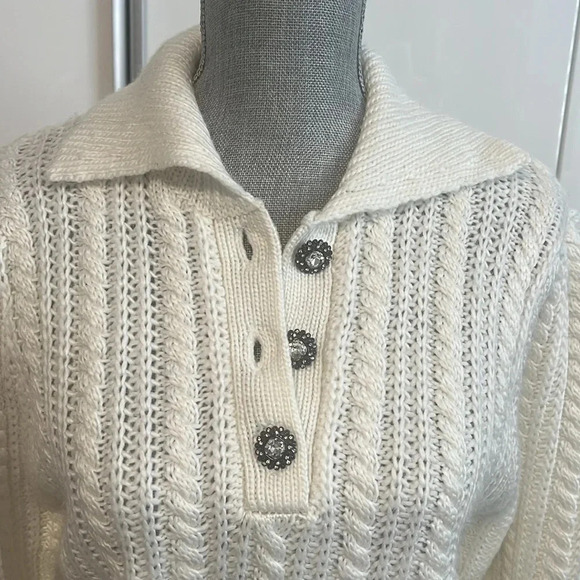 NWOT Wool Blend Sweater Crystal Buttons Collar, Size M - Picture 2 of 10